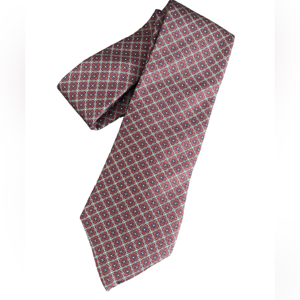 Christian Dior Red & Blue Patterend Mens 100% Silk Neck Tie Made in USA 58X3.5